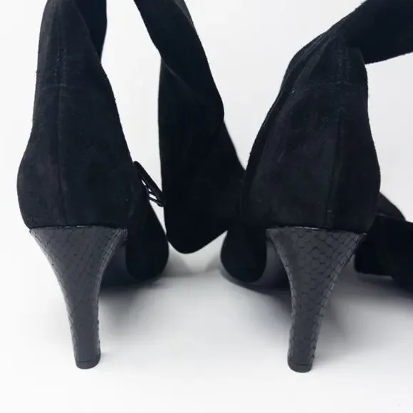 Tory Burch Over the Knee Stretch Boot Womens 7 Black Suede 80mm Snake Skin Heel - Picture 9 of 10
